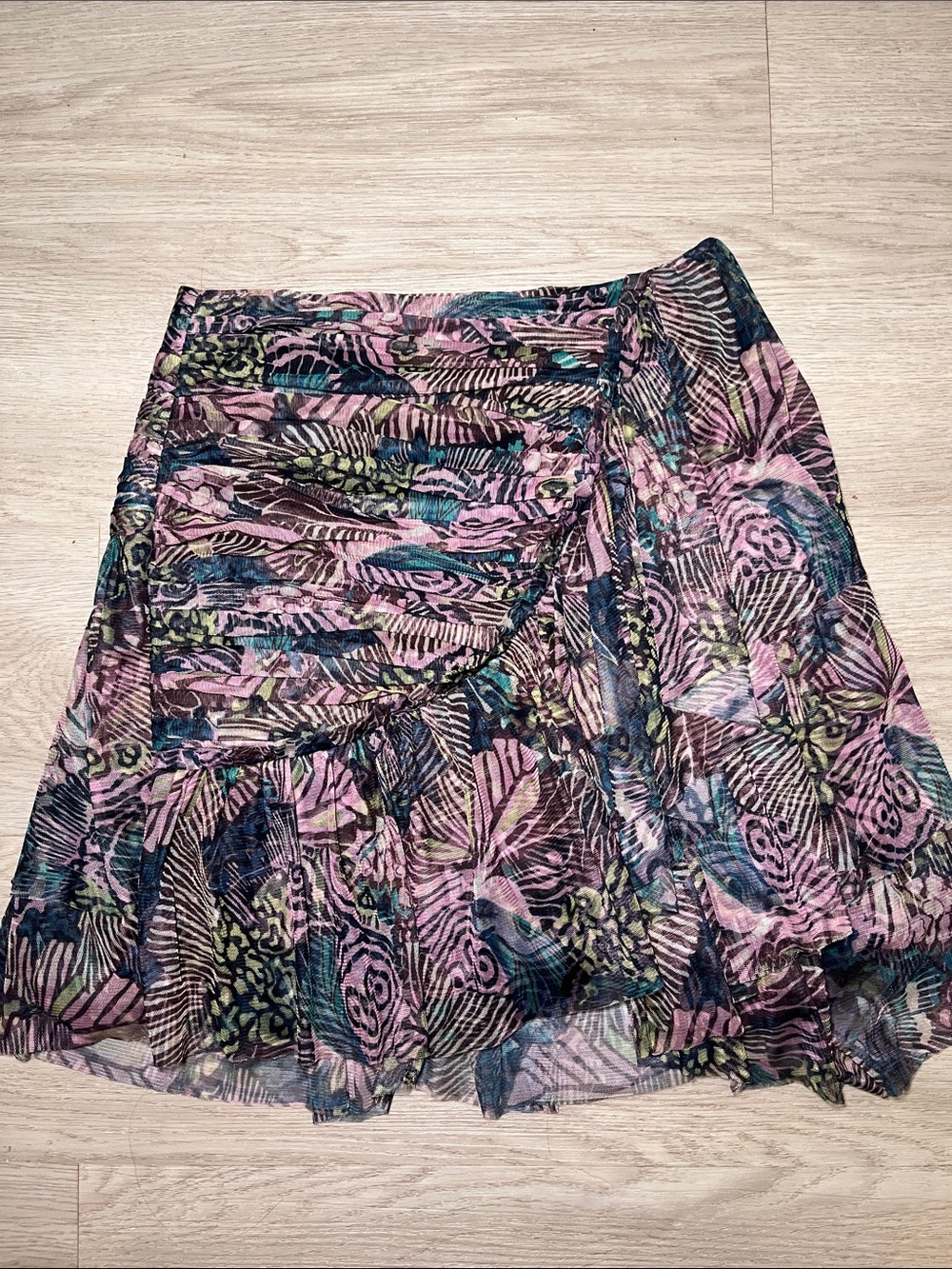 Anthropologie Tulle Ruffled Tropical Mini Skirt Small